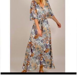 NWOT Molly Bracken Floral Wrap Maxi Dress Cotton Lined Size M